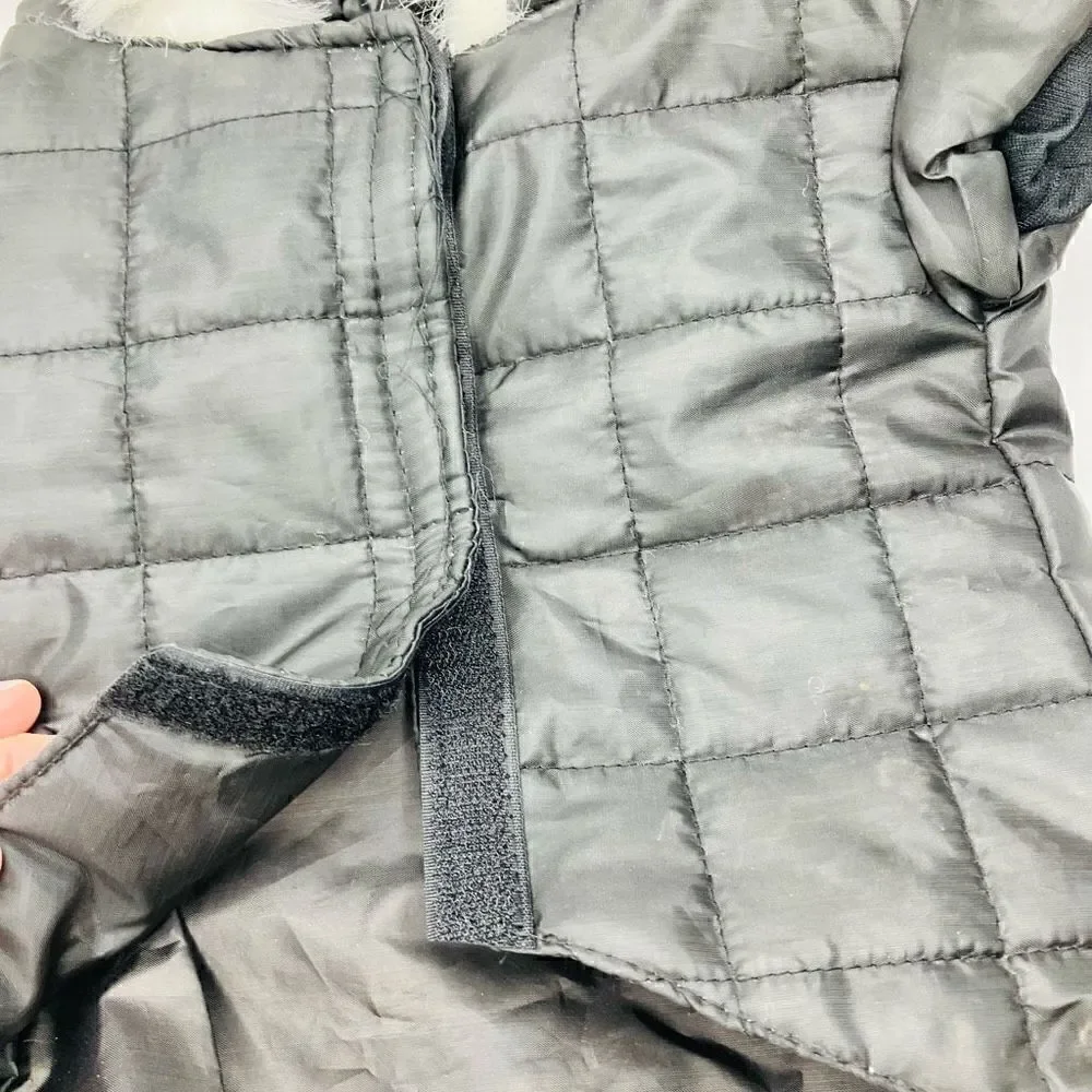Small Dog Puffer Sleeveless Vel cro Fastened Fur Hoodie In Black